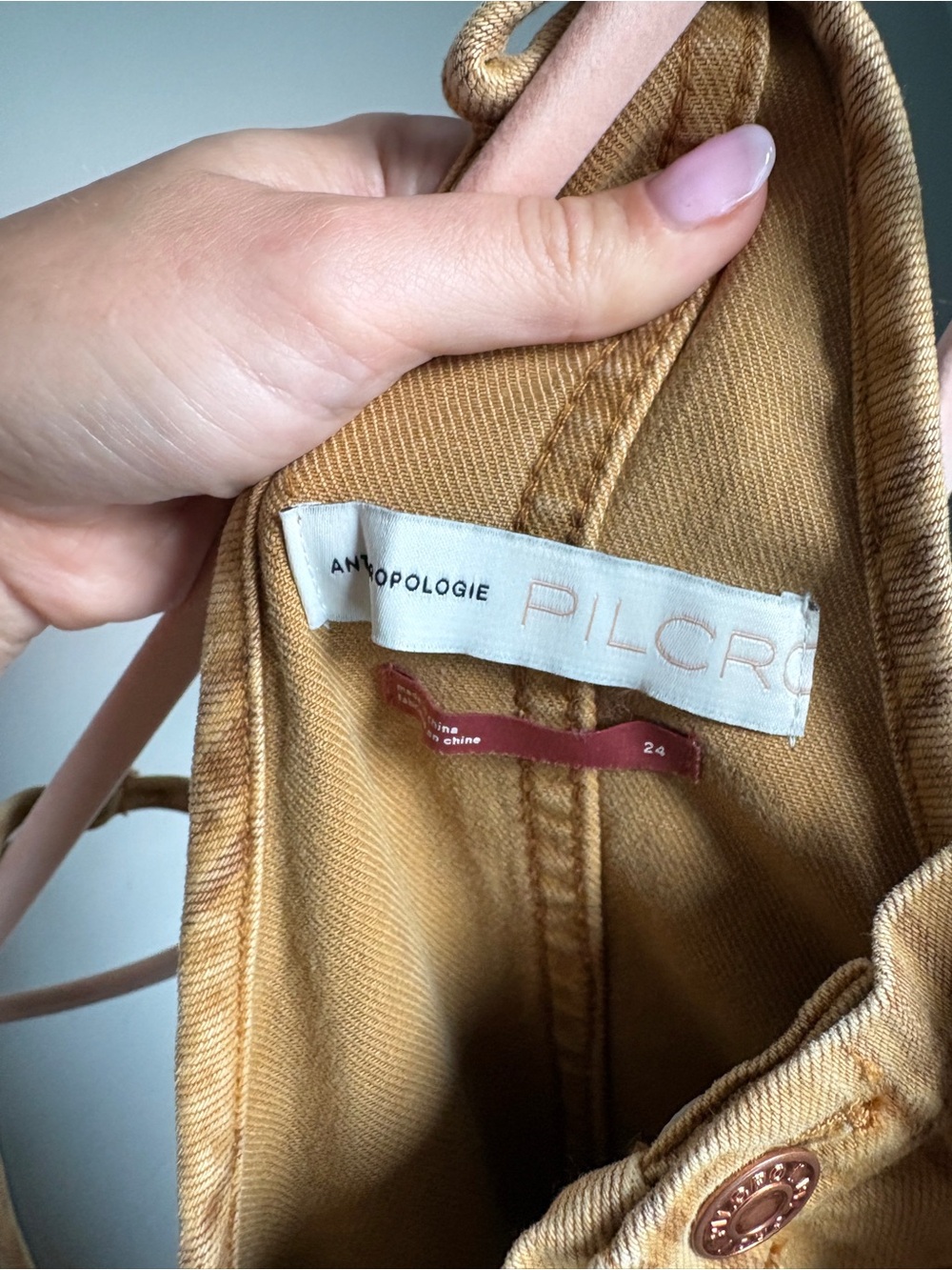 Anthropologie Pilcro Striped Camel Brown Button-Front Overalls - Picture 4 of 14